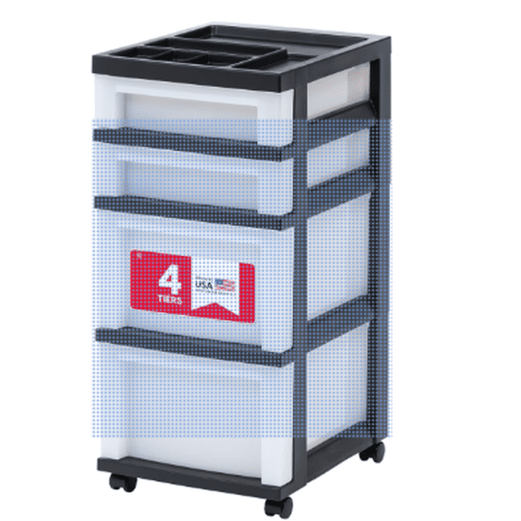 4-Drawer Rolling Storage Cart with Organizer Top, Black Pearl, Removable Wheels