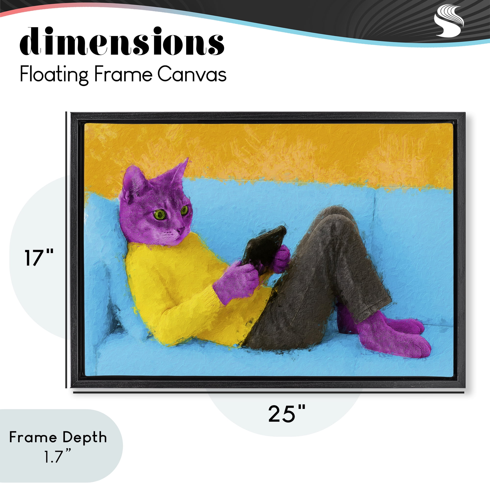 Stupell Industries Vibrant Cat Playing Game Black Framed Floater Canvas Wall Art, design by Sean Parnell