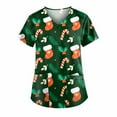 thumbnail image 1 of TIMIFIS Blouse d'Uniforme Imprimée de Noël, Manches Courtes, Col en V, avec Poches - Vert Armée/hiver, 1 of 4