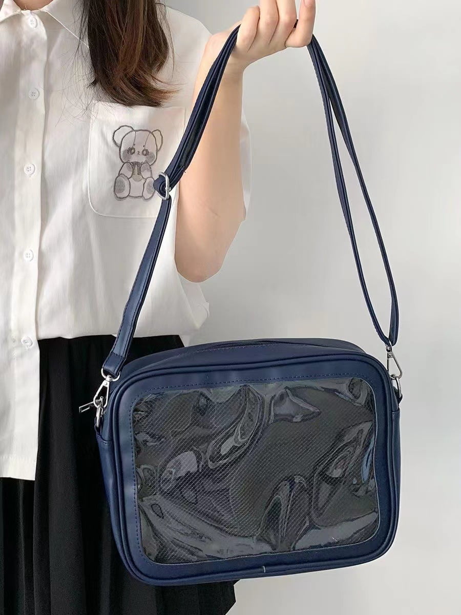 Baguery Cute Ita Bag - Multi-Purpose Crossbody/Messenger/Shoulder/Tote, Transparent Anime Pin Display, Premium PU Leather/PVC​