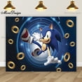 thumbnail image 4 of Banner de cumpleaños de Sonic para niños, fiesta de niños, fotografía de fondo, decoración de dibujos animados, fondo de tela de poliéster y vinilo, 4 of 5
