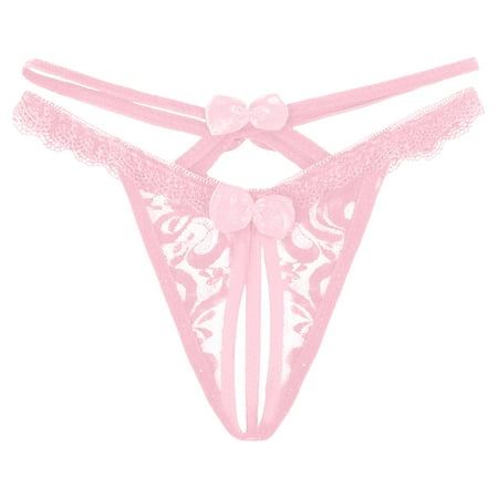 QYZEU Womens Underwear Opening Underwear for Women Sexy Mesh Briefs Hollow Out Panties Crochet Lace Up Panty Thongs G String Lingerie Underwear Pink One Size