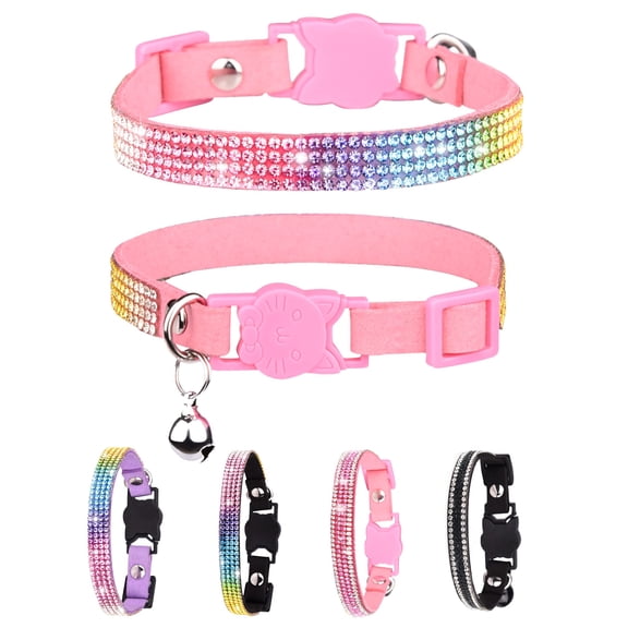 Mumup 1Pack Suede Breakaway Cat Collar with Sparkling Rhinestones & Bell - Soft Adjustable Safe Release Kitten CollaCats