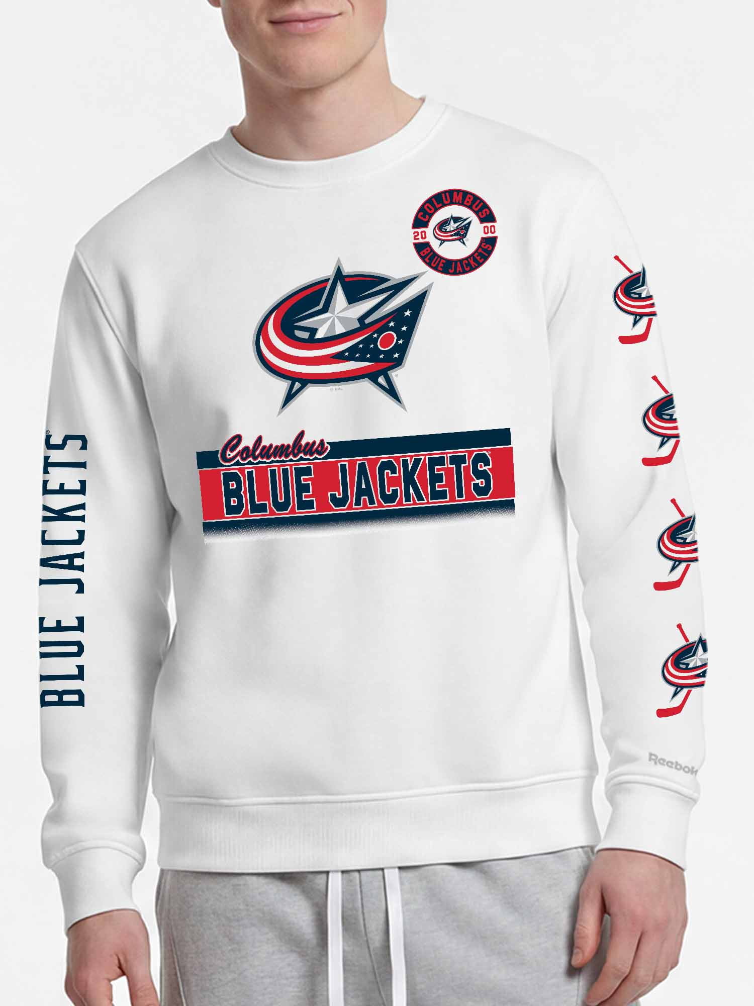Columbus Blue Jackets Reebok Mens White Crew Sweatshirt