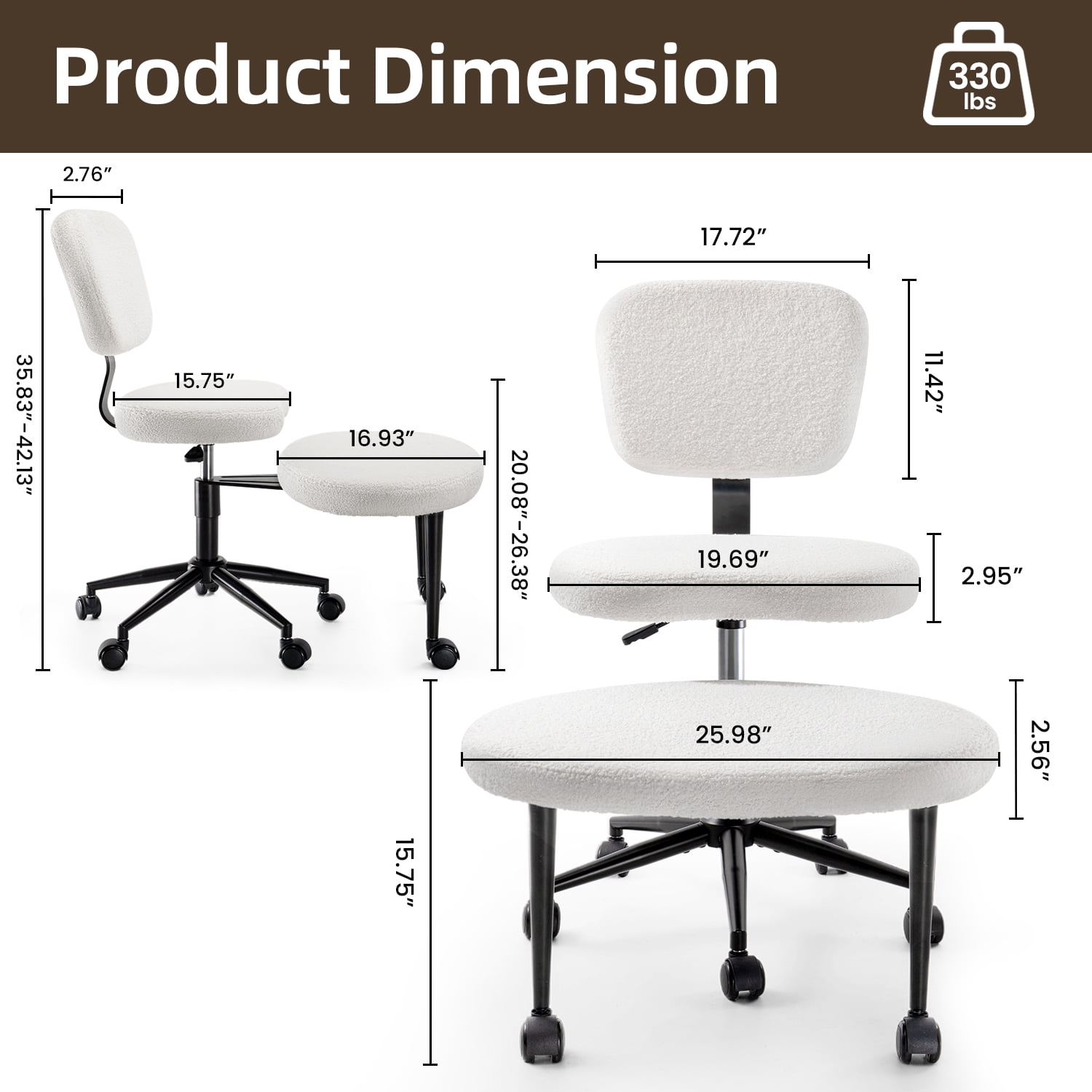 Waleaf Ergonomic Cross Legged Chair, 360° Swivel Height Adjustable Desk Chair with Wheels for ADHD,Teddy Fabric and Lumbar Support