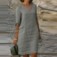 thumbnail image 2 of Clearance under $5 JINMGG Summer Dresses 2025, Dresses for Women 2025 Fashion Women Casual Round Neck Printing Summer 1/2Sleeve Dress Gray L, 2 of 5