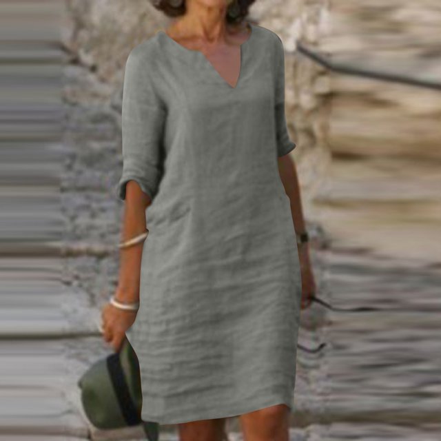 Pisexur Robe à Manches Courtes Col Rond Mode Femmes Décontractée Col Rond Imprimé Été Robe 1/2 Manches Robe Femmes