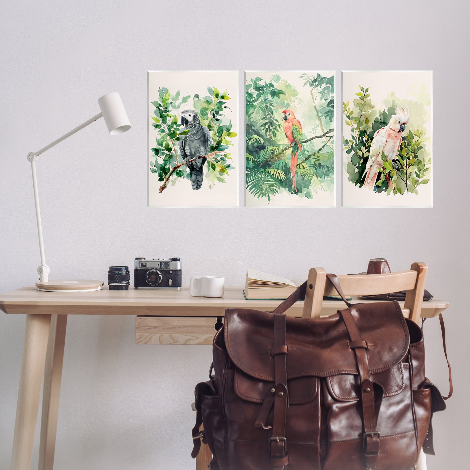 Stupell Industries Tropical Parrots in Jungle Animals Painting Unframed Art Print Wall Art, 10 x 15, Set of 3
