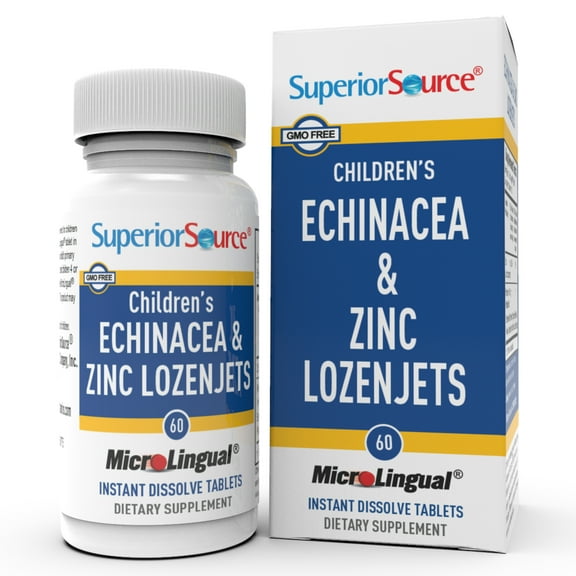 Superior Source Children's Echinacea & Zinc Lozenjets - Herbal Immune Support for Kids - Non-GMO & Gluten-Free - Peppermint - 60 MicroLingual Dissolvable Tablets