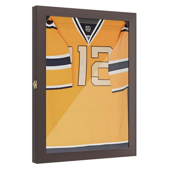 24" x 32" Jersey Display Case, Wall-Mounted Memorabilia Acrylic Box with Hanger, Brown