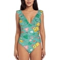 thumbnail image 2 of Yiaed Happy Summer Print Women's Ruffled One Piece Swimsuit V Neck Swimwear Slimming Monokini for Woman-Large, 2 of 8