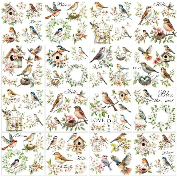 12 Sheets 12 Style Rub on Transfers 5.5x5.5 Inch Birds and Nests Rub on Transfer Colorful Floral Print Transfer Stickers