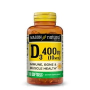 Mason Natural Vitamin D3 10 Mcg (400 IU) - Supports Overall Health, 100 Softgels