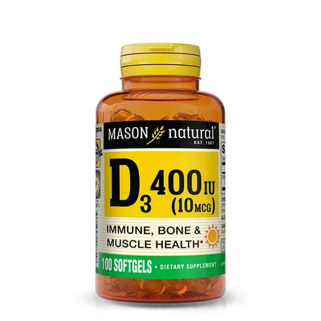 Mason Natural Vitamin D3 10 Mcg (400 IU) - Supports Overall Health, 100 Softgels