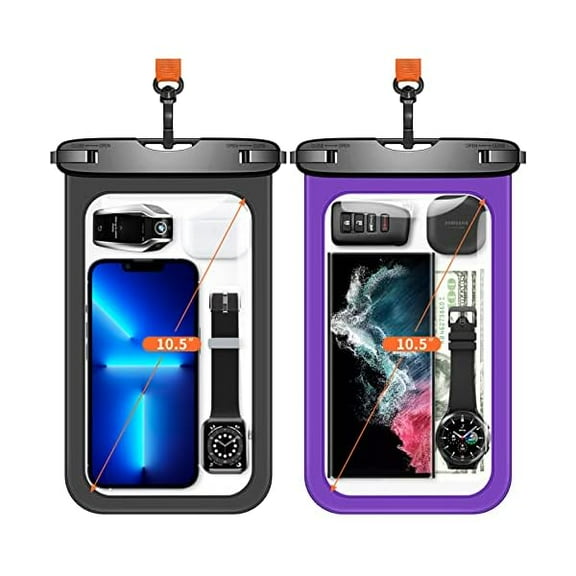 Large Waterproof Phone Pouch [Up to 10.5"] Universal IPX8 Waterproof Dry Bag with Lanyard for iPhone 16 Pro Max /15/14, S24 Ultra/ S23/ S22 Plus/ S23 FE, Moto G/Pixel 9 8 Pro, Black Purple