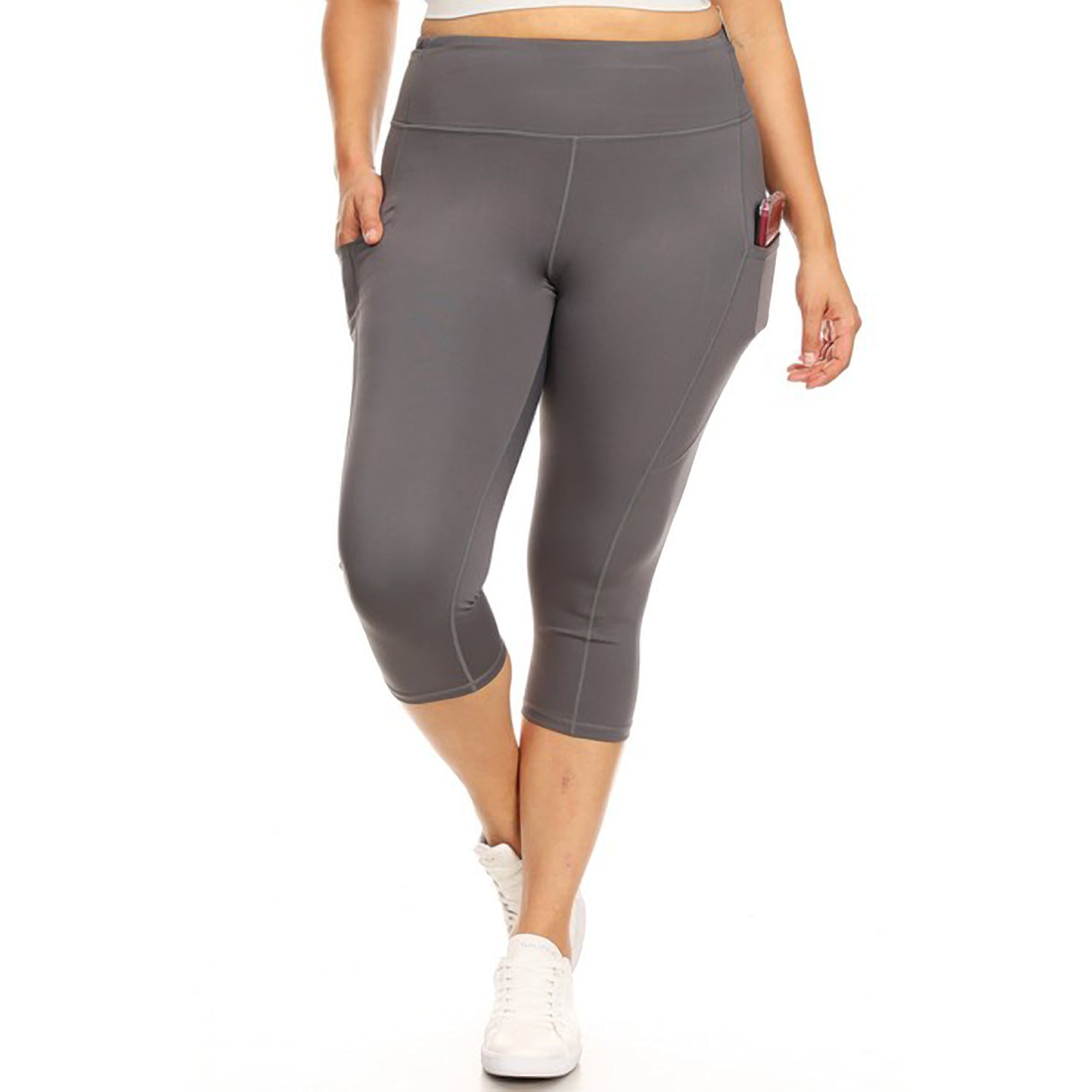 Women's Stretchy Active High Rise 5-Pocket Capri Leggings (Plus Size ...