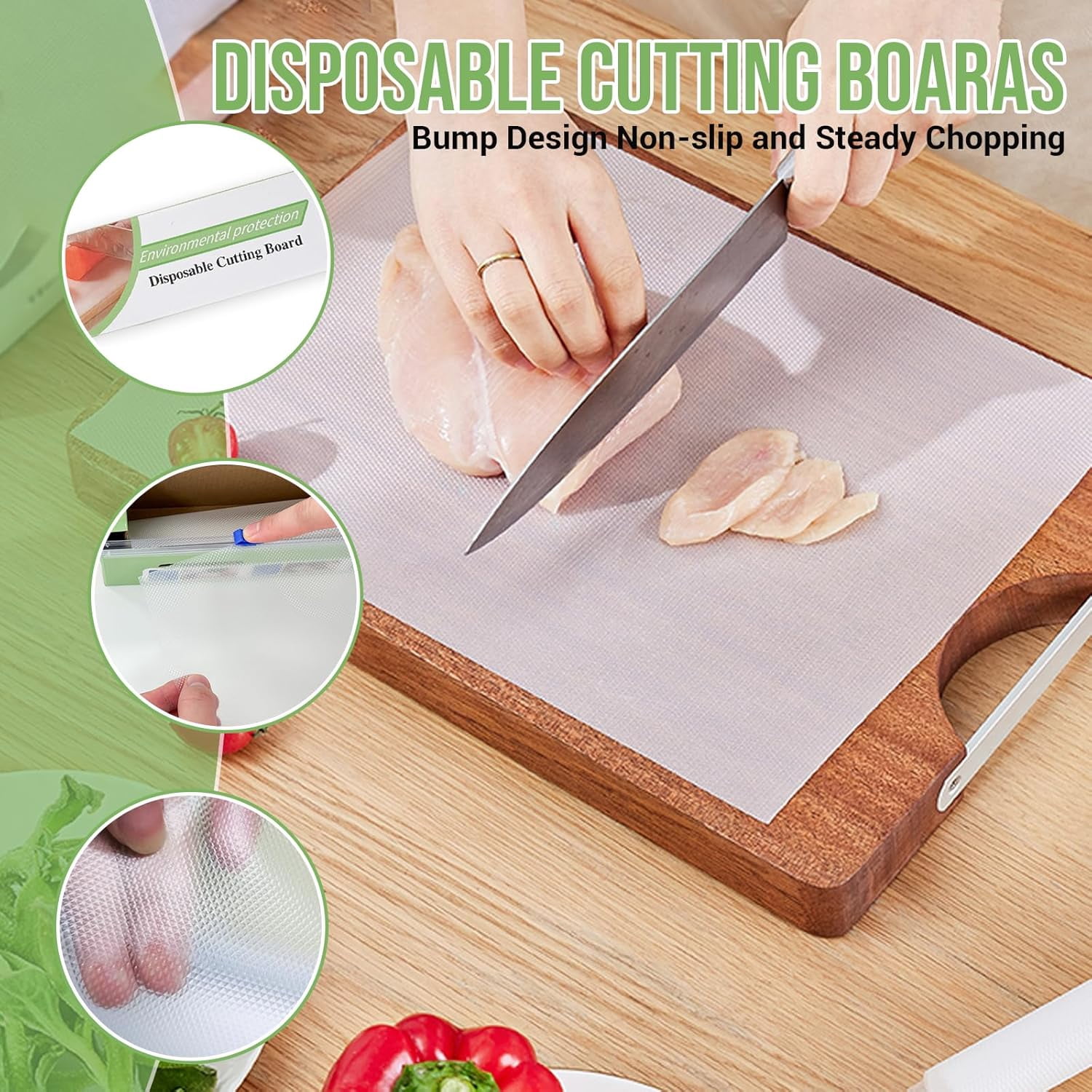 MKEUDQ-Disposable Cutting Board Mat, Portable POE Disposable Cutting Mats Roll, Non-slip Collapsible Cutting Board Sheet with Easy Cut Slider, Easy Clean-Up for Kitchen, Outdoor Camping, BBQ