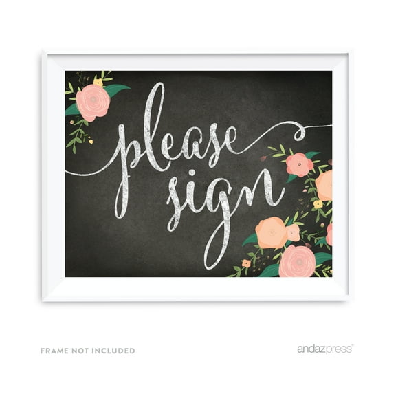 Please Sign Chalkboard & Floral Roses Wedding Party Signs