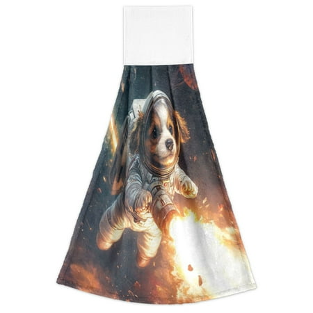 

WOBOGO Dogs From Outer Space Hand Towel Set of 2 Absorbent for Kitchen and Bathroom With Velcro Hanging Loop 18.2×14in