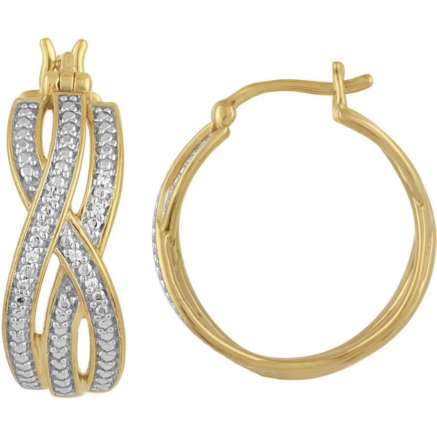 Diamond Accent 14kt Gold over Sterling Silver Weaved Hoop Earrings ...