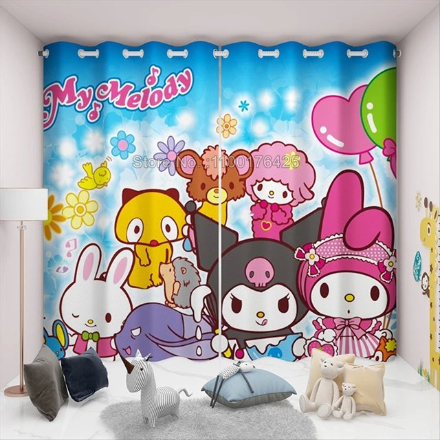 Hello Kitty Cartoon Curtain Sanrio Cute Printing 3D Print Bedroom Living Room Window Blackout Partition Style Home Decoration