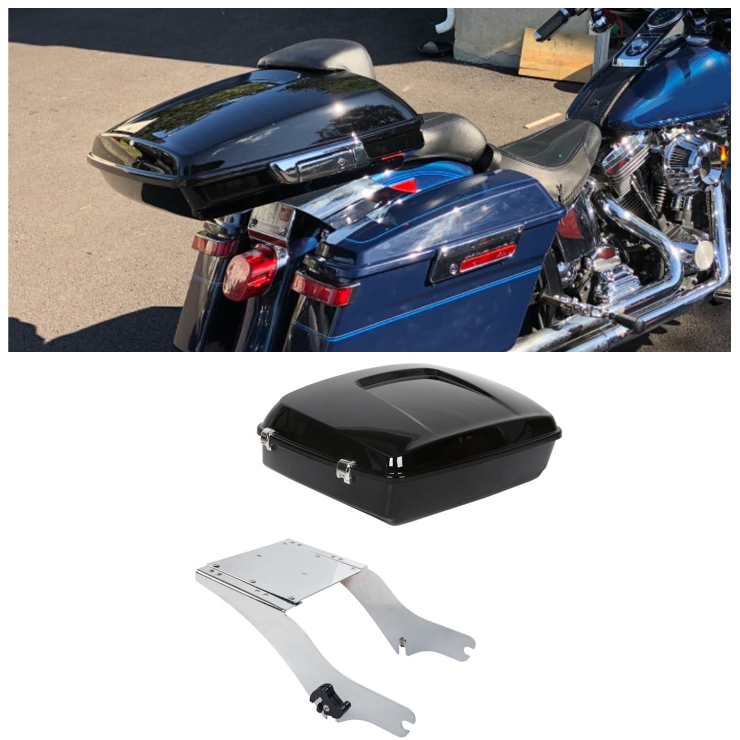 Black Chopped Pack Trunk & Mount For Harley Tour Pak Street Road Glide 97-08 07 