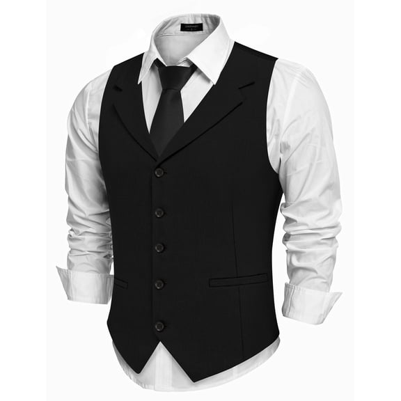 COOFANDY Black Vests Men Slim Fit Waistcoat Vest Notch Lapel Dressy Suit Vests