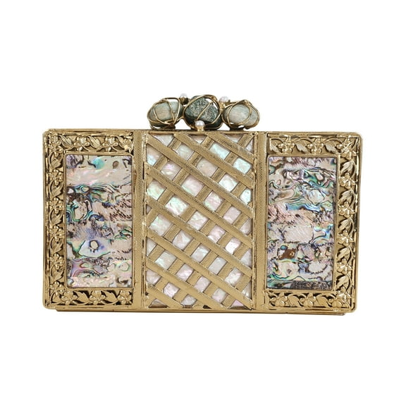 Different Craft India Mother of Pearl Shell Inlay Brass Clutch Handbag for Women Anniversary Gift