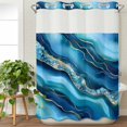 thumbnail image 3 of Navy Blue Marble No Hook Shower Curtain Waterproof, Bathroom Curtains with Snap in Liners and See Through Top Window, Abstract Ink Painting Modern Yellow Hotel Style Bathtub Curtains Shower 60"Wx72"L, 3 of 8