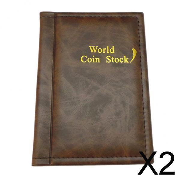 Monedero Colector CUTICAT Almacenamiento dinero Bolsillo PU cuero Álbum Libro Marrón 2 piezas