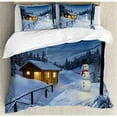 thumbnail image 3 of Christmas Duvet Cover Set Twin Size, Wooden Rustic Log Cottage Scenery in the Winter Season Warm Moonlight Spirit, Decorative 2 Piece Bedding Set with 1 Pillow Sham, Blue White, by Ambesonne, 3 of 3