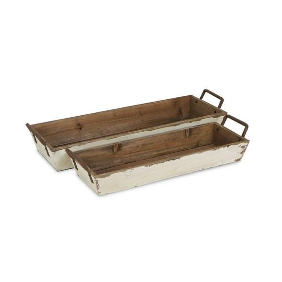 Set Of 2 Wooden Tapered Storage With Side Metal Handles