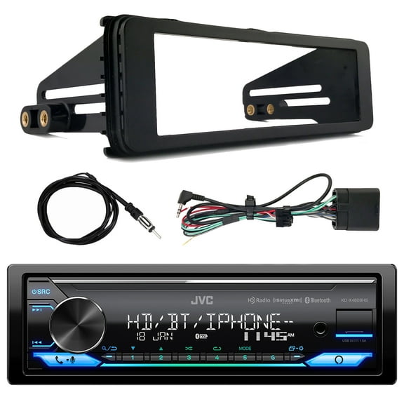 JVC KD-X480BHS Single DIN Bluetooth USB AUX LED AM/FM Radio Stereo SiriusXM Ready Amazon Alexa LED Car Audio Receiver, Enrock Harley Davidson Single-DIN Stereo Installation Kit Fits, Antenna