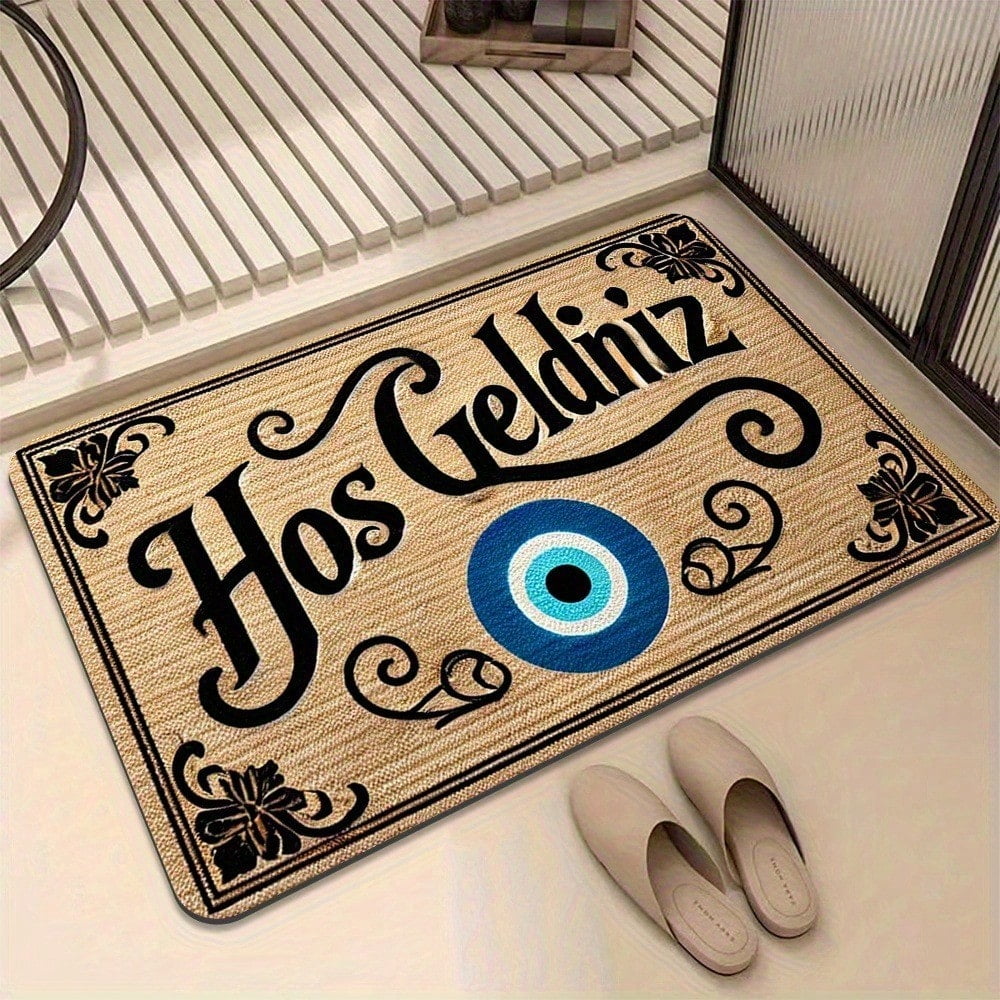 HELLOYOUNG 2D Flat Quick-Dry Diatomaceous Earth Bath Mat, Non-Slip Rubber Backing Washable Rectangular Bath Rug, Machine Made Decorative Carpet for Bathroom Home Entrance