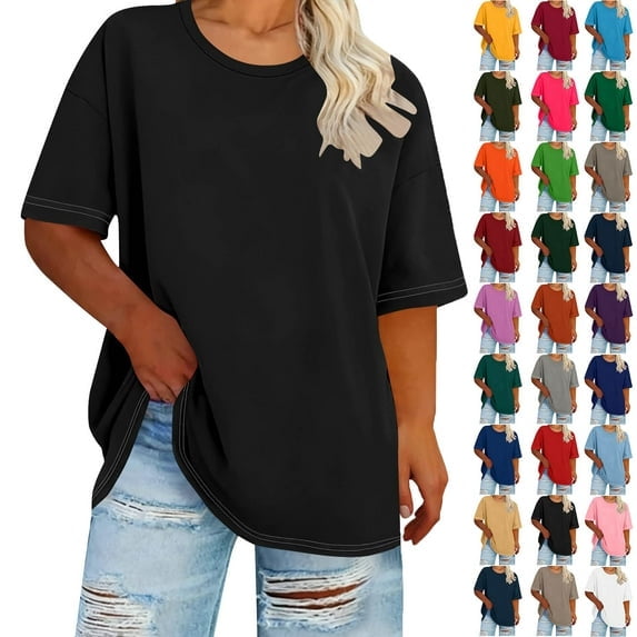 Auralook Plus Size Tops for Women Casual Solid Short Sleeve T Shirts Summer Crew Neck Tees Oversized Comfy Loose Fit Tunics Top