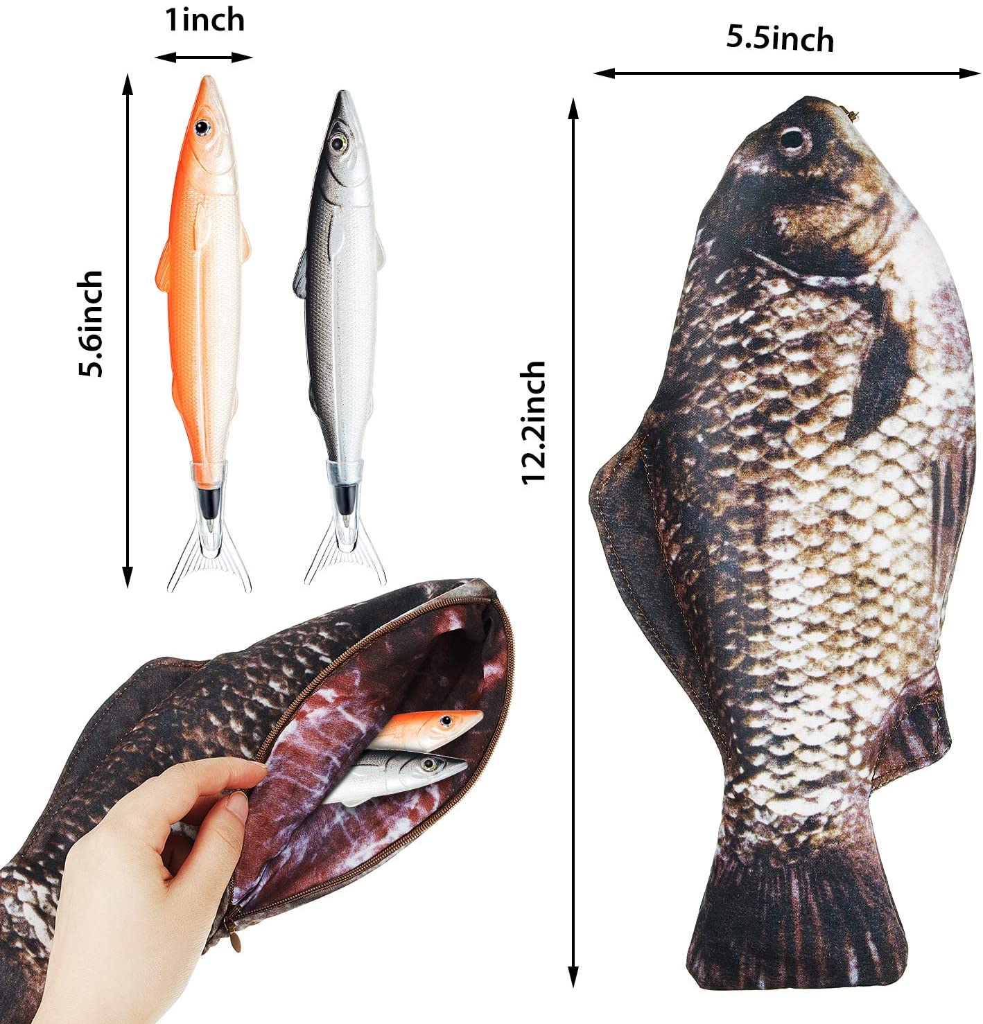 Fish Shaped Pencil Case with Padded Foam Lining and Cute Fish Pens