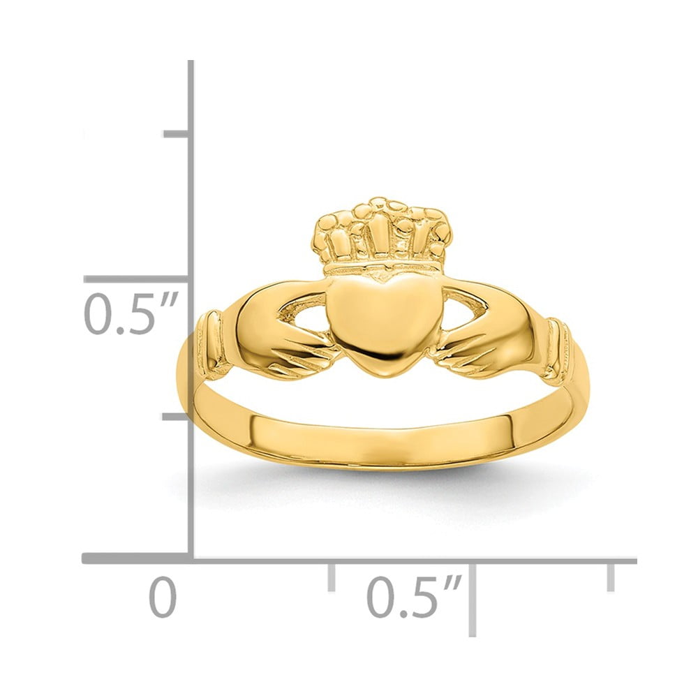 Size 14 kt Yellow Gold 14k Polished & Satin Claddagh Ring 7