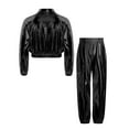 thumbnail image 4 of Zaldita Kids Girls 2 Piece Holographic Street Jazz Hip Hop Modern Dance Outfit Flap Pocket Zip Up Jacket with Pants Set Black 8, 4 of 7