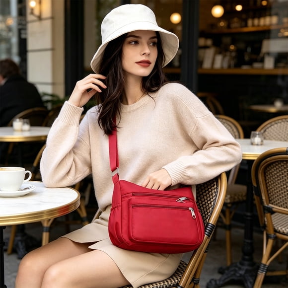 Large Capacity Nylon Crossbody Bag Multi Pocket Shoulder Bag Lightweight Casual Satchel Purse For Women Daily Commute Travel