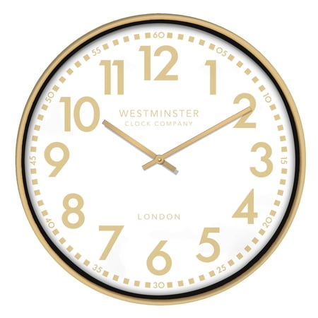 Westminster Clocks 20 Inch Slim Wall Clock, Silent Quartz, Modern Glam, Gold Rim - 31 aa 93 c 9 fb