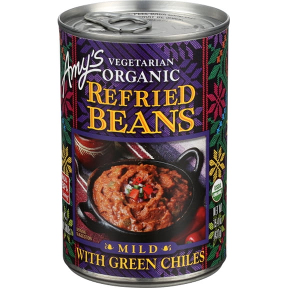 Pack of 12 Amy's Refried Beans with Green Chili 15.4 oz