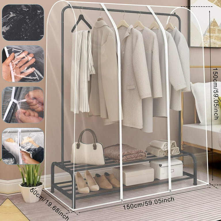 Garment Rack Cover Clear Clothing Rack Cover with Zipper Reusable Clothes Rail Cover Waterproof PEVA Clothes Rack Cover Large Garment Rack Dust Cover