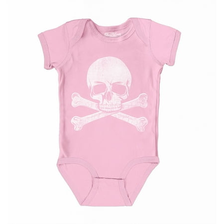 

Shop4Ever Distressed White Skull and Crossbones Baby s Bodysuit Infant Cotton Romper 12 Months Pink