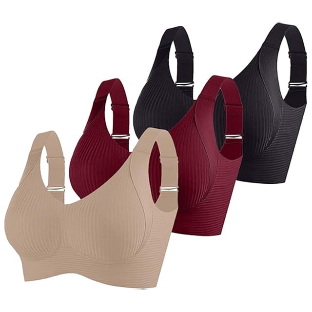 3 Pack Women Plus Size Push-Up Bras No Underwire T-Shirt Bralettes Ribbed Full Coverage Sports Everyday Bras Multicolor, 34/75BCD