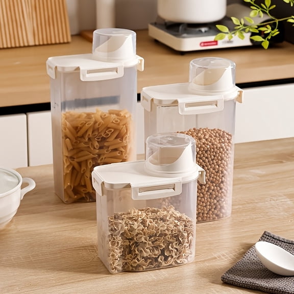 Brixlen White Lid Size L Airtight Food Storage Container, Plastic Sealed Canister with Pour Spout, Moisture-Proof Organizer for Grains, Cereals, Dry Food and Pet Food
