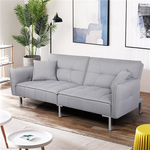 SmileMart Upholstered Fabric Covered Futon Sofa Bed with Adjustable Backrest