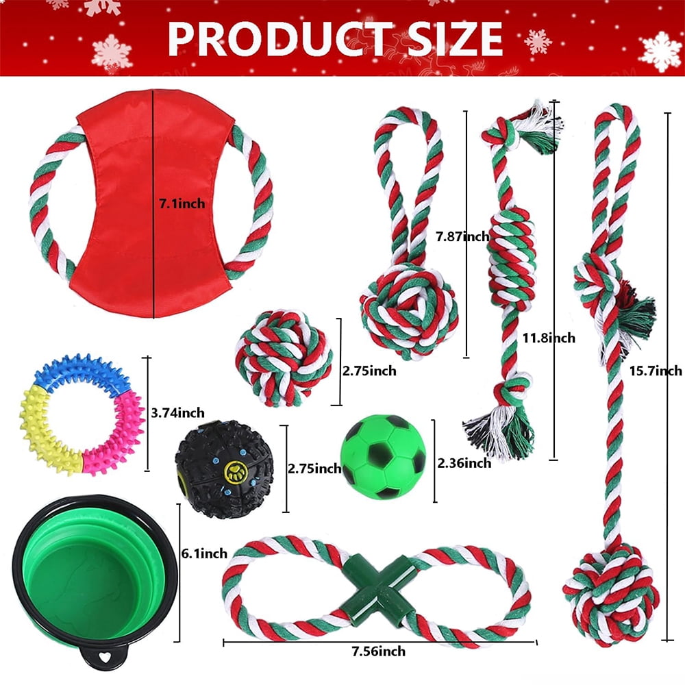 Ausugar Christmas Dog Toy 10PCS Indestructible Dog Rope Chew Toy Set for Dogs Training Playing Teething