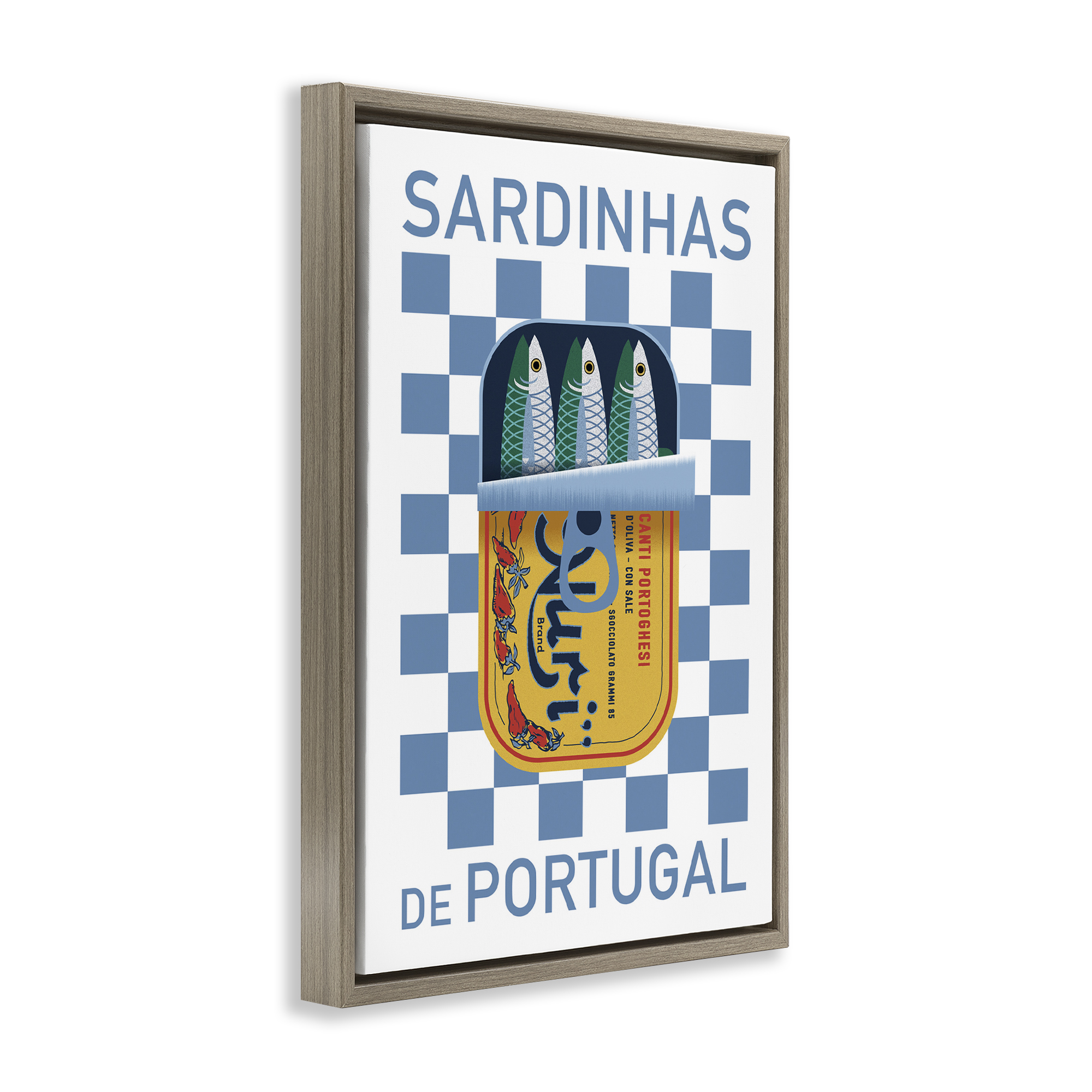 Stupell Industries Portuguese Sardines Can Food & Beverage Painting Brown Floater Framed Art Print Wall Art, 21 x 31