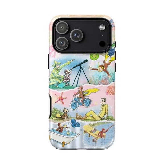 Curious Monkey Classic Adventures Phone Case, Man with Yellow Hat Storybook Art Cover for iPhone 17 16 15 14 13 12 11 Pro Plus Mini