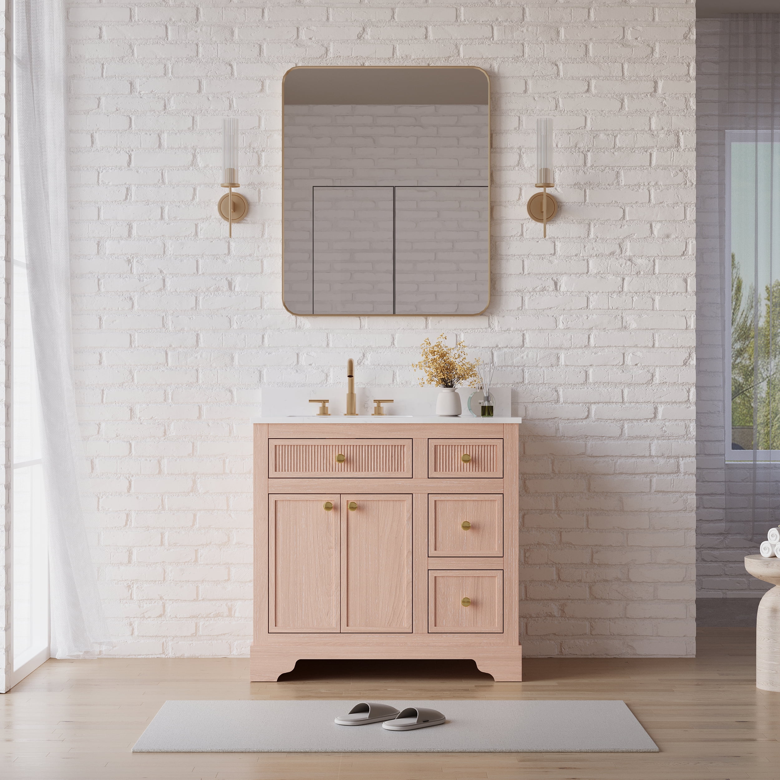 ANGELES HOME 36" Bathroom Vanity with Single Sink Combo, Modern Undermount Bathroom Sink Cabinet with 3 Drawers and a Tip-Out Drawer, Freestanding Bathroom Vanities, Soft Closing, Solid Wood
